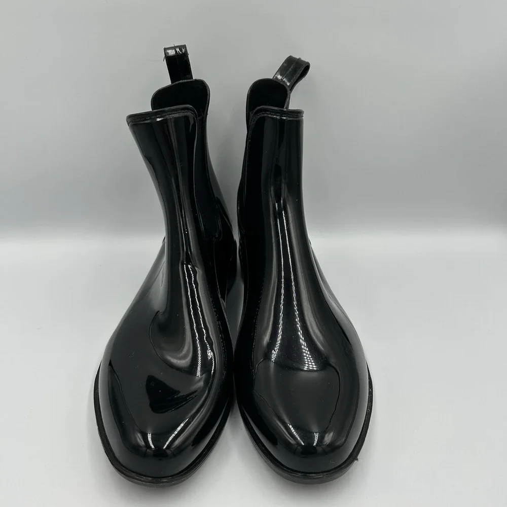 Ralph Lauren Tally Rain Boots Black Patent Leather‎ Chelsea Ankle Booties 8B
